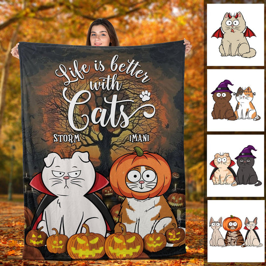 Cat Blanket - Personalized Blanket - Halloween Cat Lovers Gift