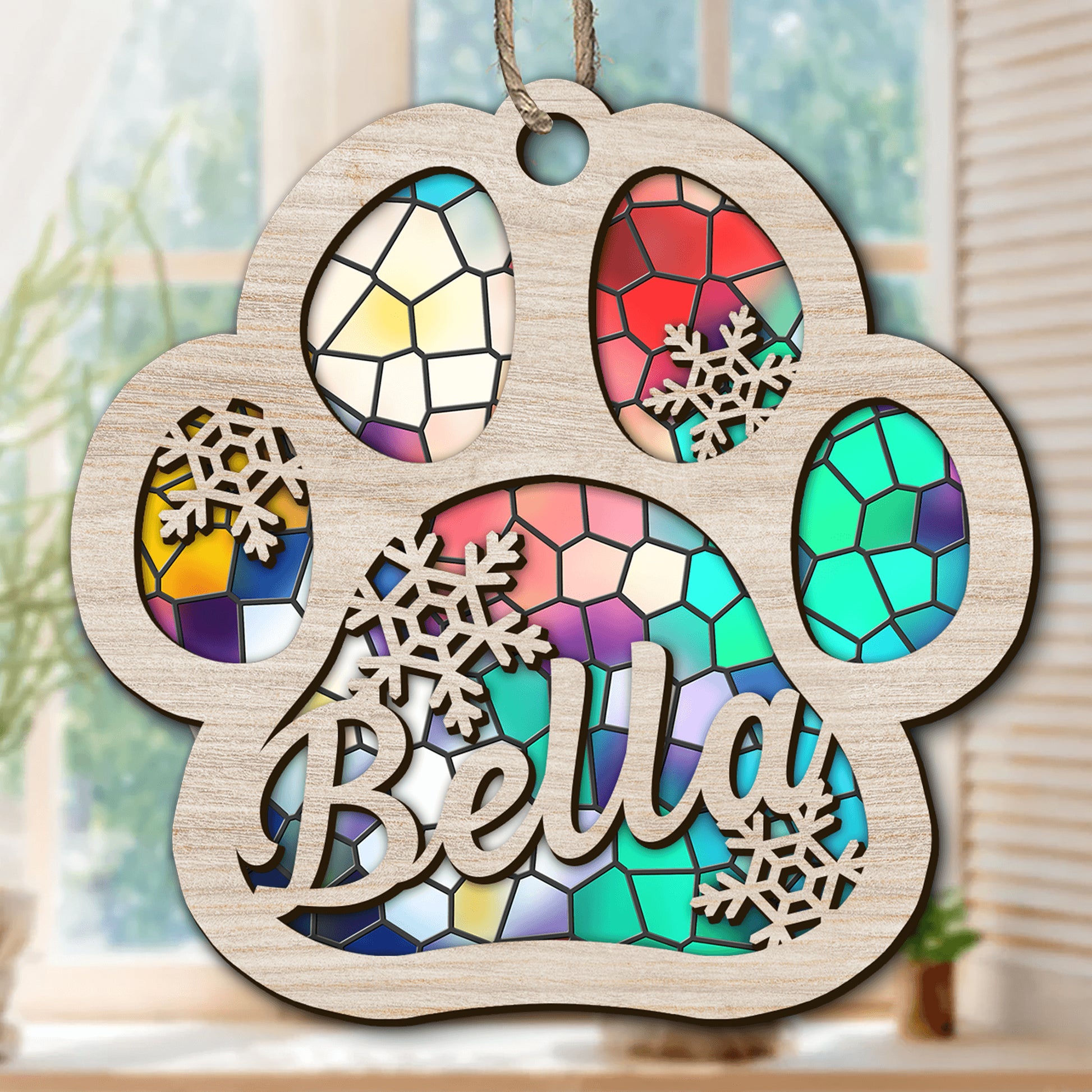Colorful Paw Personalized Suncatcher - Pet Lover Ornament