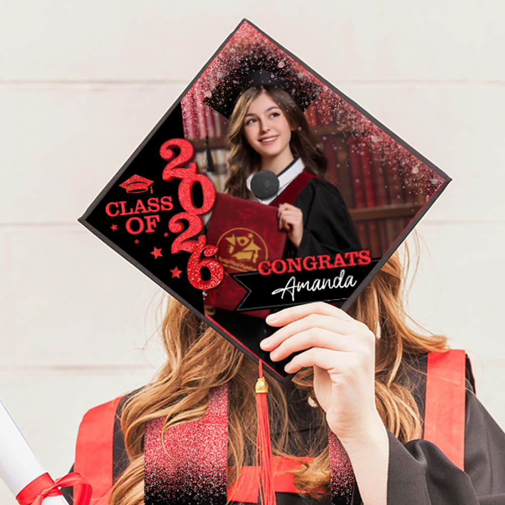 Gliiter Cap Topper Class of 2026 - Decorations For Grad Cap