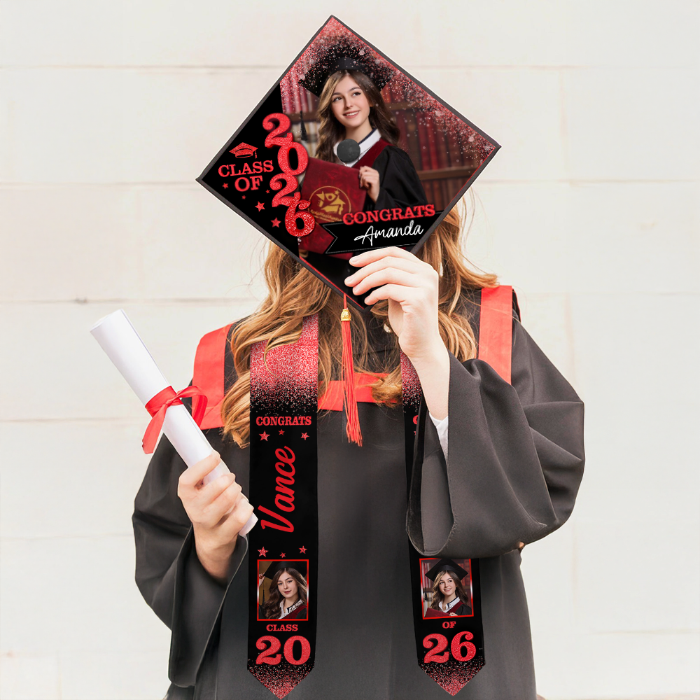 Gliiter Cap Topper Class of 2026 - Decorations For Grad Cap