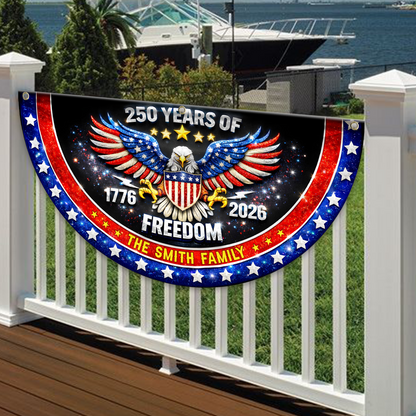 Freedom Family Name 250th Birthday - America Freedom With Eagle - Non-Pleated Fan Flag