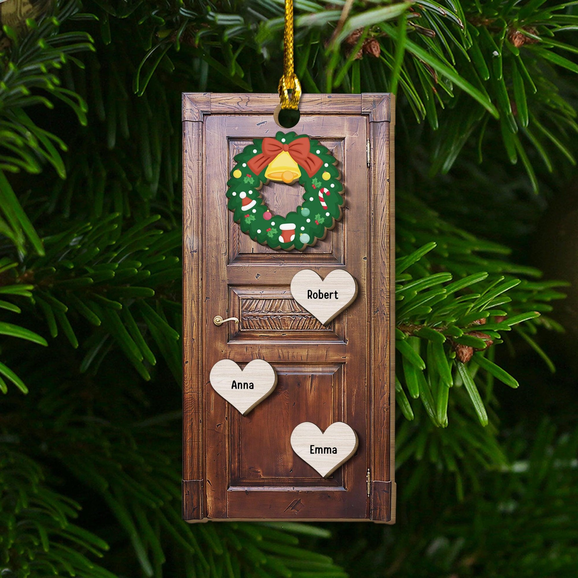 Christmas Wreath Ornament - Custom Shape Wood Ornament Door Decor
