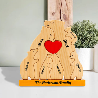 Personalisierte Holzbärenfamilie - Puzzle Holzbärenfamilie - Holzschnitzereien für Haustiere - Geschenk zum Muttertag