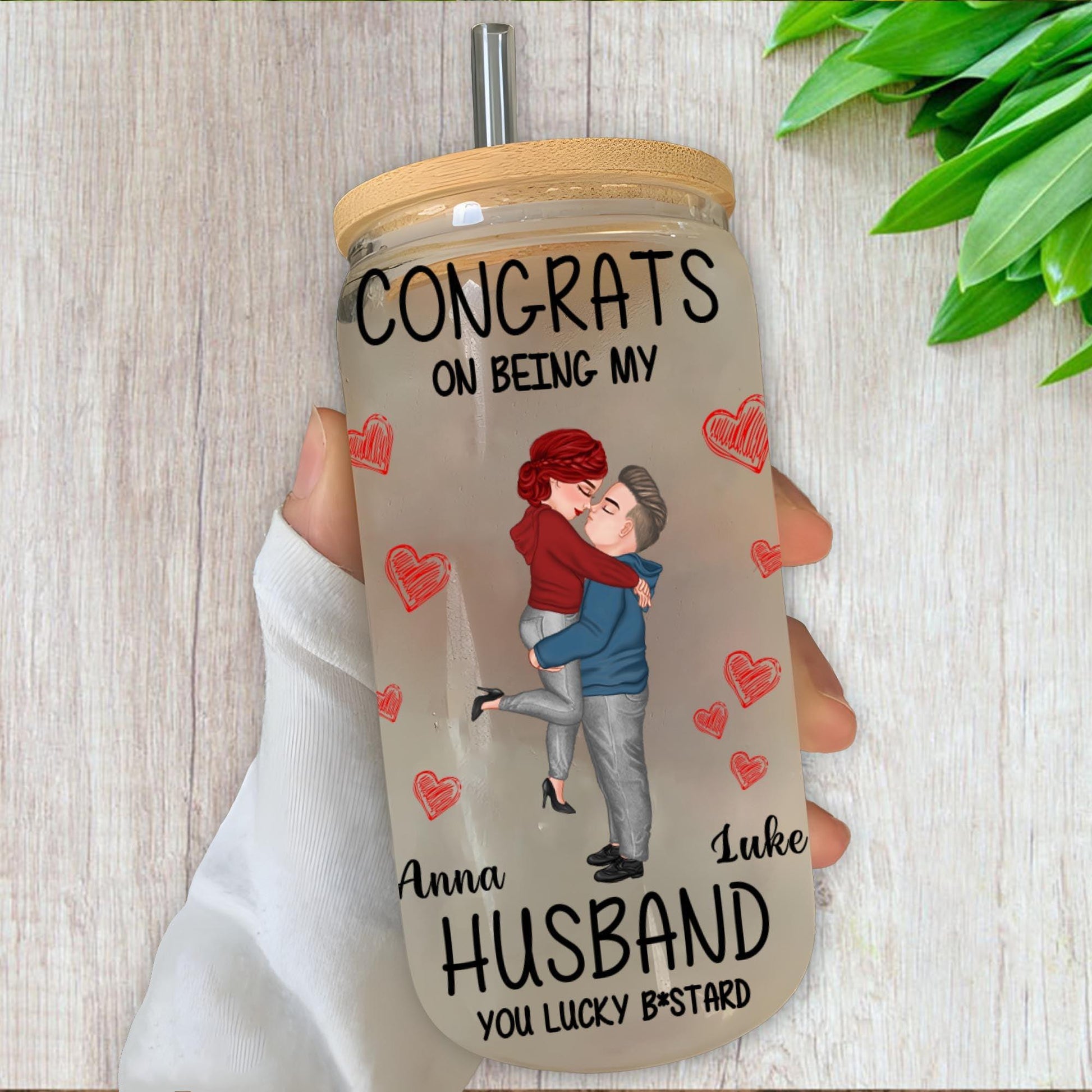 Congrats On Being My Husband Glass Bottle - Personalized Gift