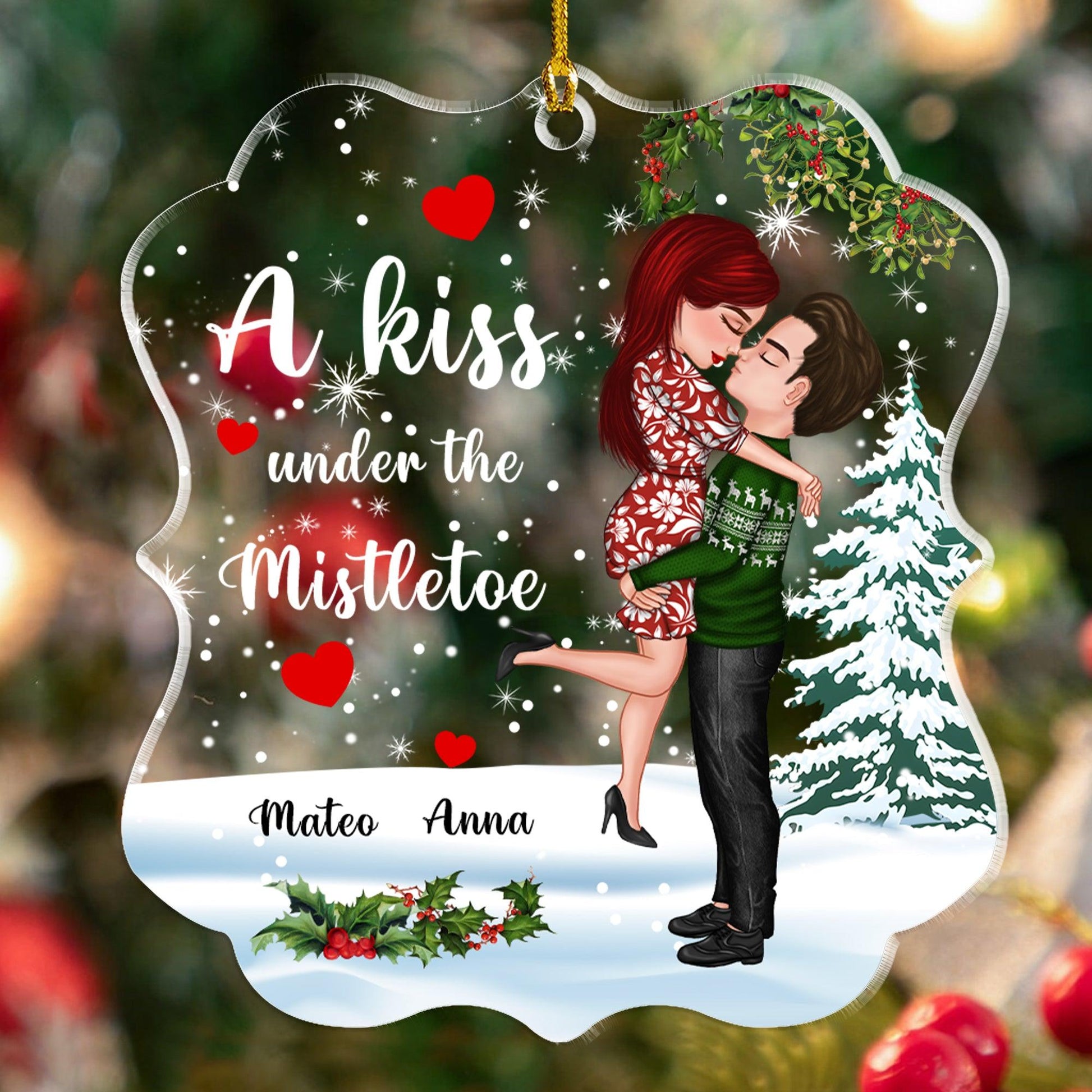 Mistletoe Couple Acrylic Ornament - Personalized Custom Acrylic Ornament