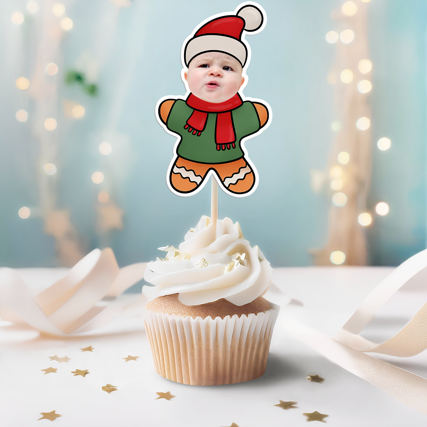 Cookie Christmas Custom Face - Party Decorations Cake Topper