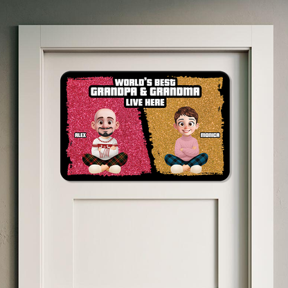 Cute Cartoon World Best Grandpa Grandma - Personalized Custom Metal Sign