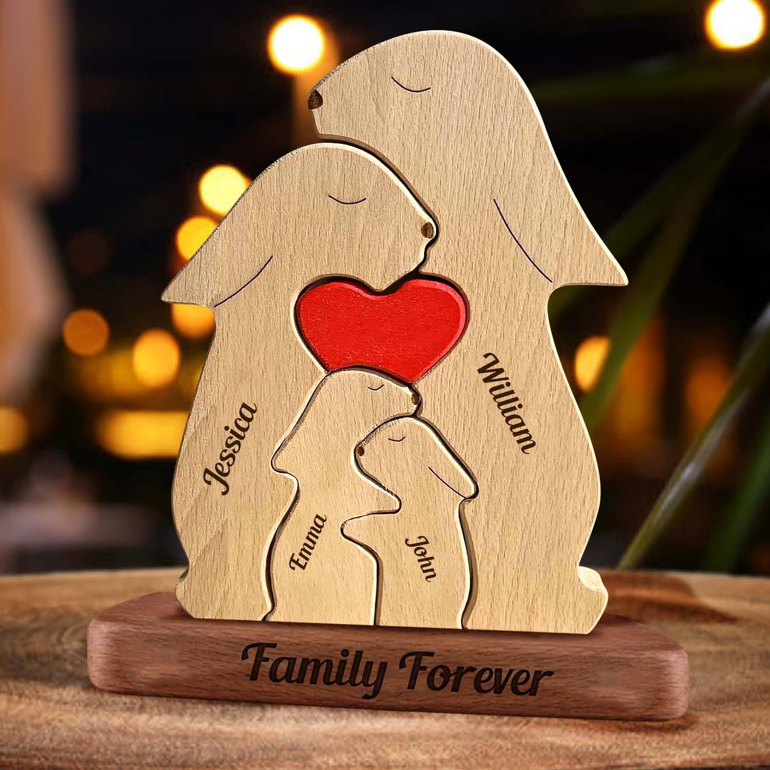 Personalized Rabbits With Hearts Wooden Family Puzzle Gift