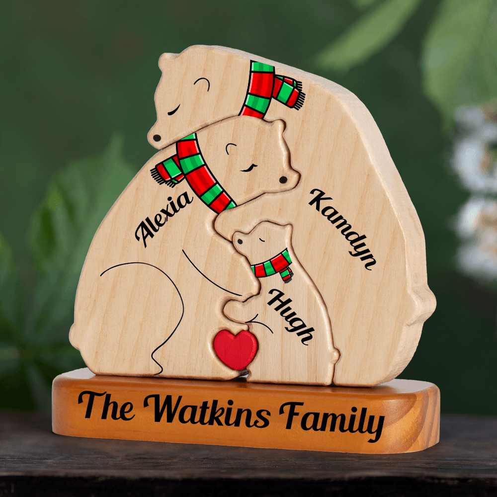 Cozy Bear Family Hugging Season - Wooden Pet Carvings Puzzle