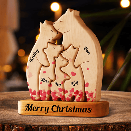Heart Personalized Wooden Bears Family - Custom Name Puzzle