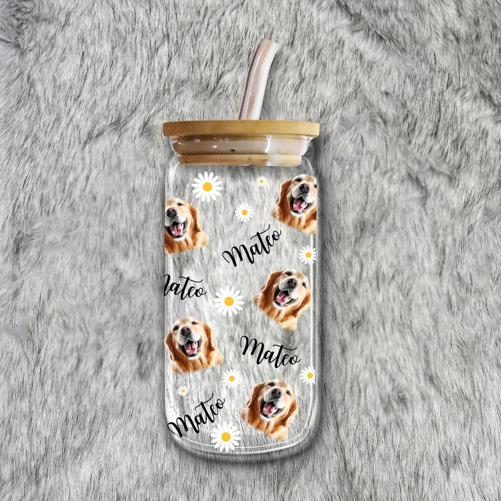 Sunflower Pet Face Glass Bottle - Personalized Pet Gift