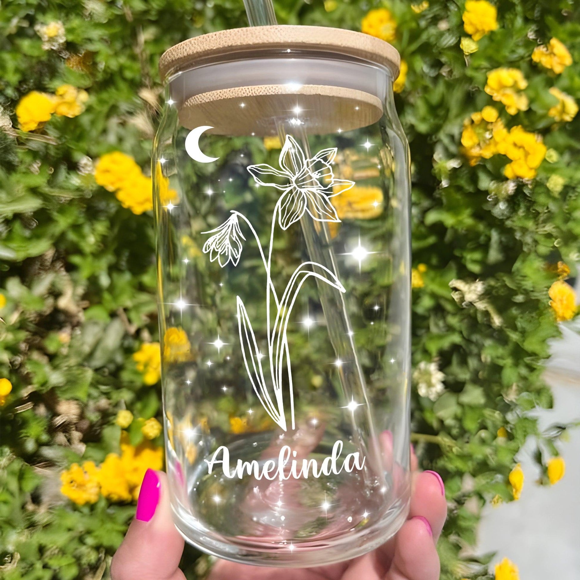 Birth Flower Glass Bottle - Personalized Glass Bottle