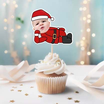 Custom Face With Christmas Hat - Party Decorations Cake Topper