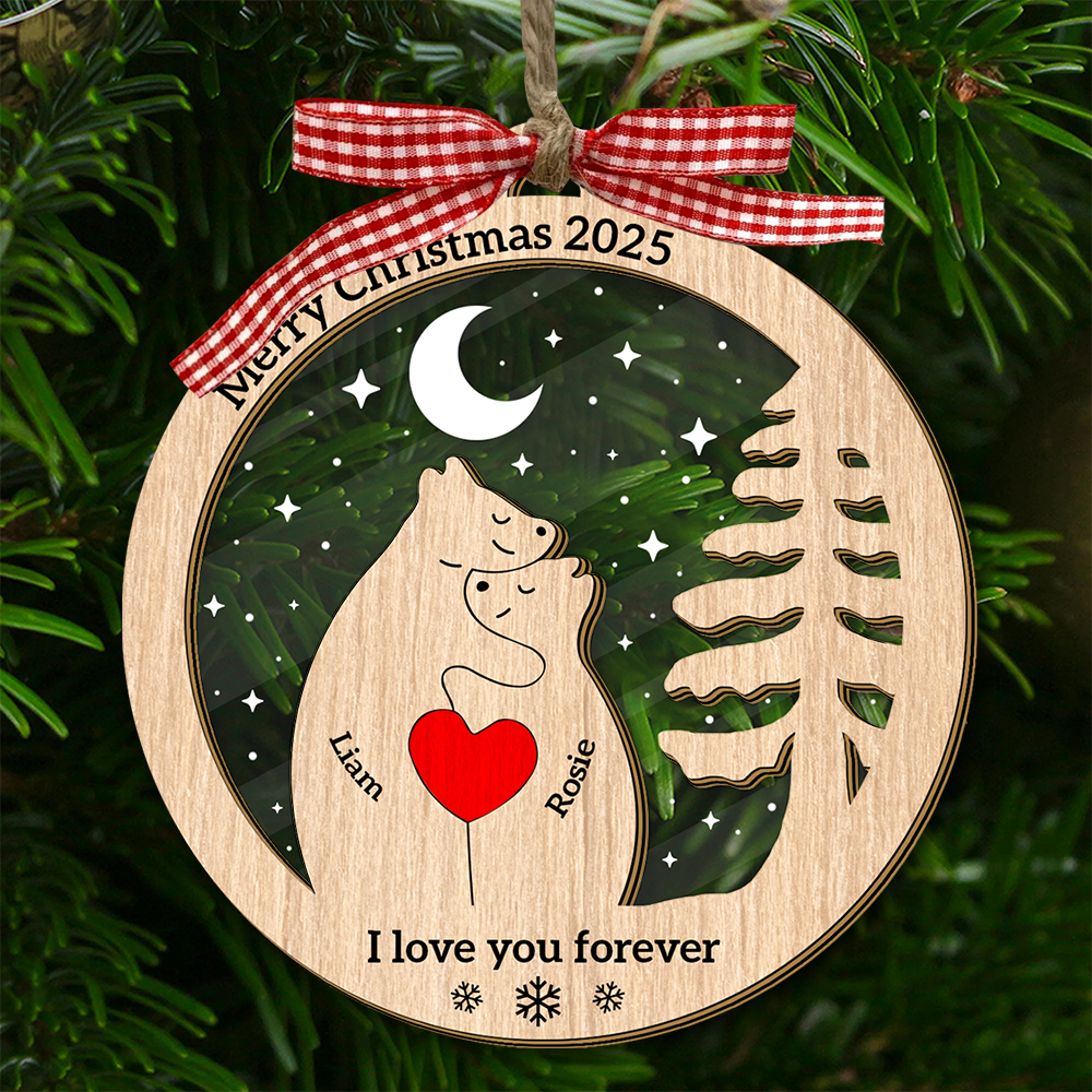 Personalized Wooden Bear Family Ornament - Custom Pet Carving