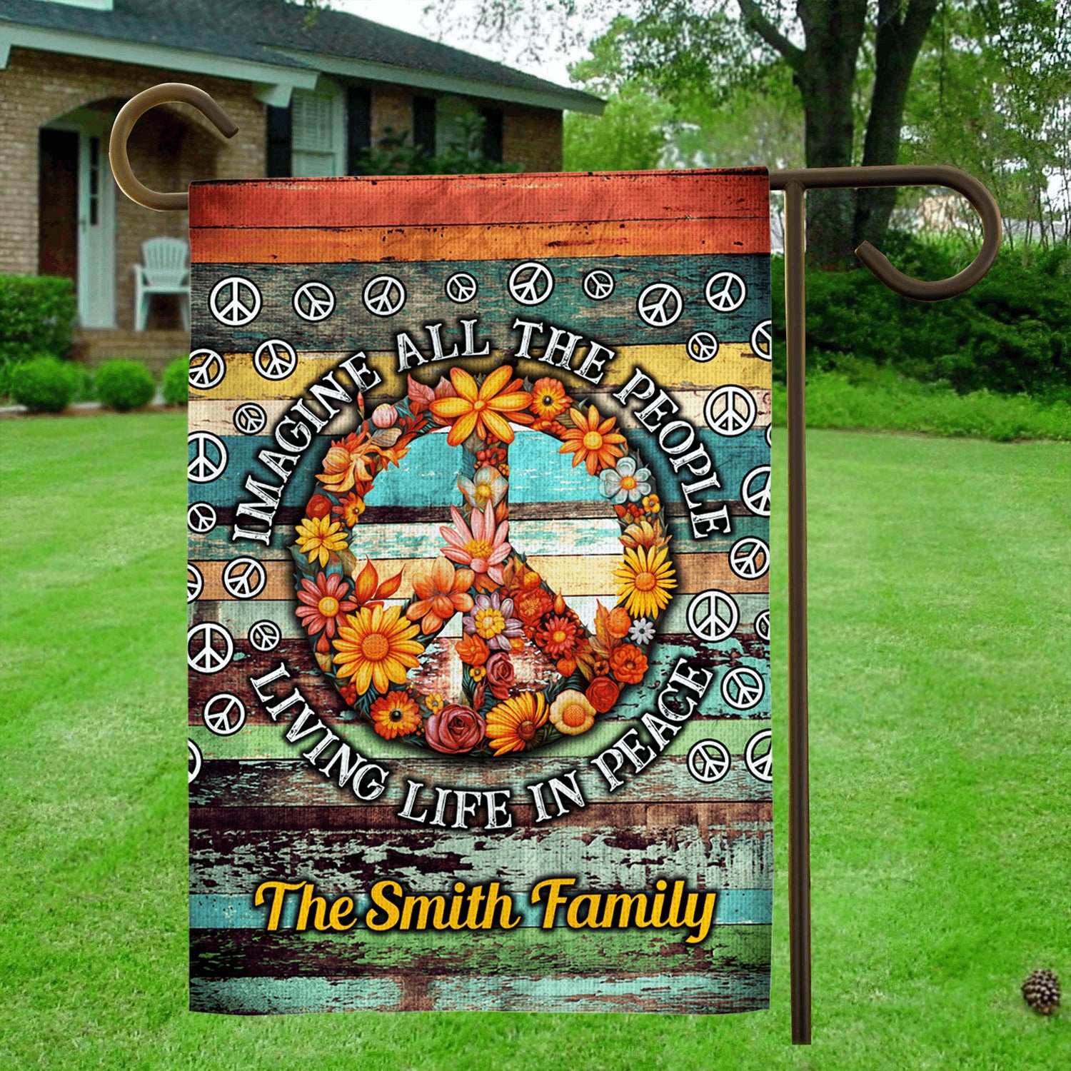 Family Peace Sign Flag - Imagine All The People - Garden Flag Decor