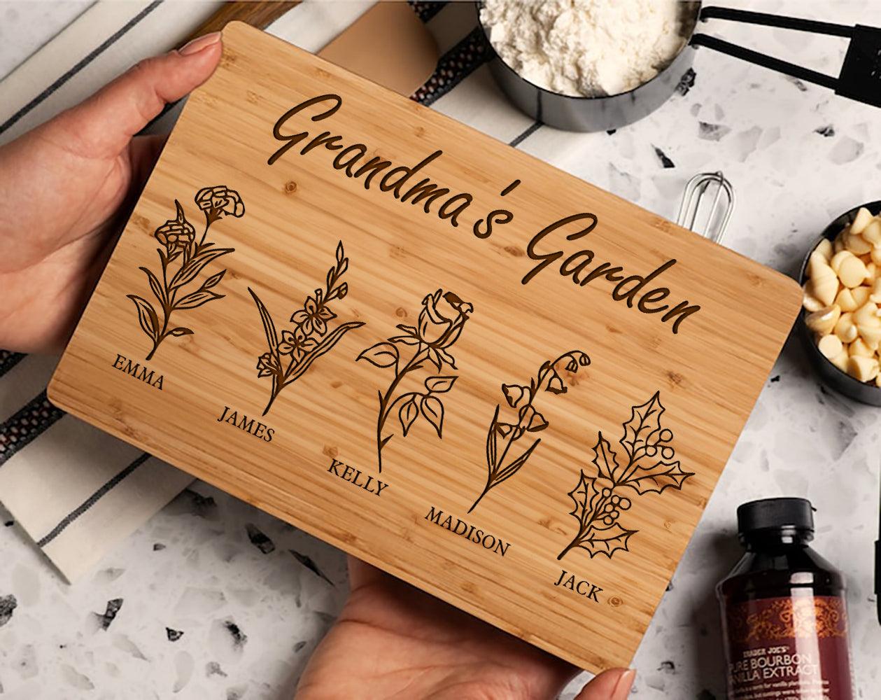 Personalized Mom Gifts - Cutting Board, Birth Flower Design
