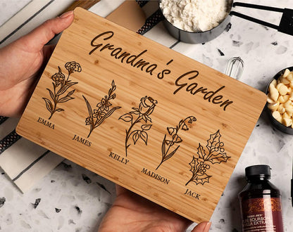 Personalized Mom Gifts - Cutting Board, Birth Flower Design
