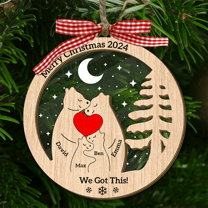 Personalized Wooden Bear Family Ornament - Custom Pet Carving