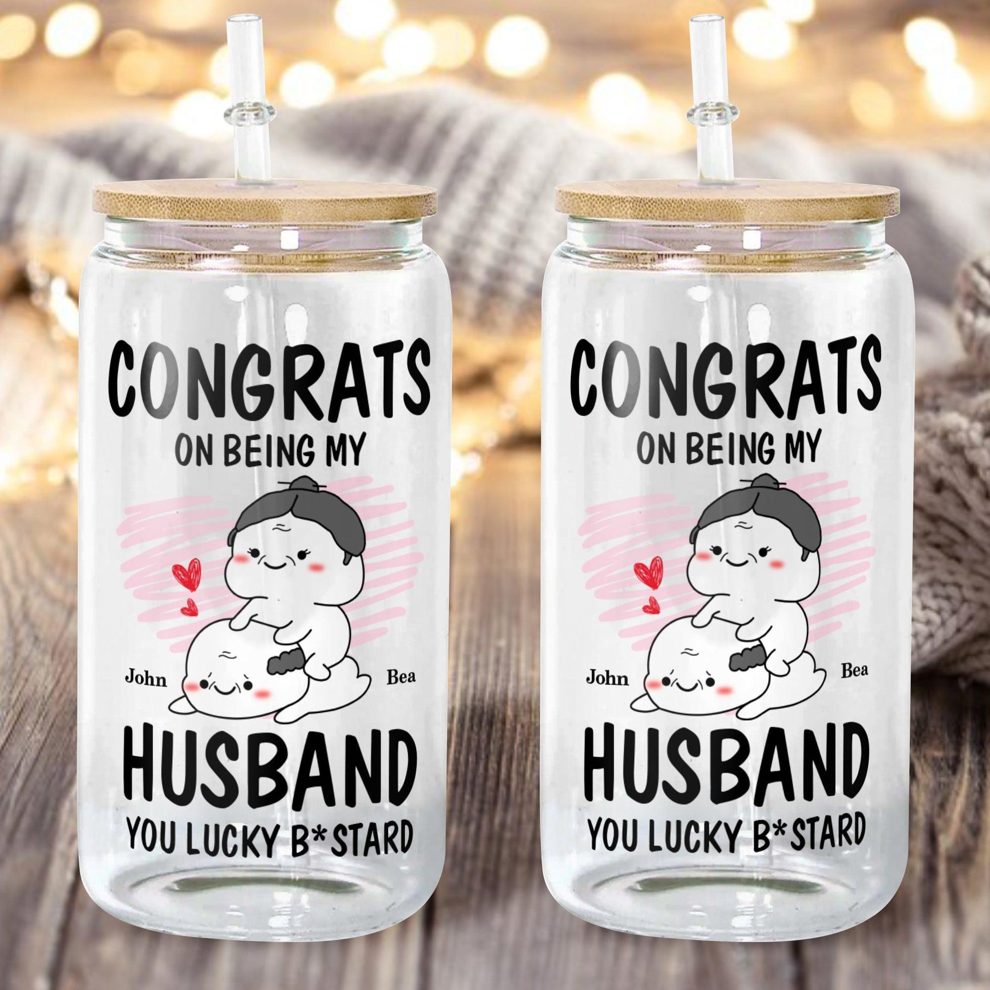 Congrats Husband Glass Bottle - Personalized Anniversary Gift