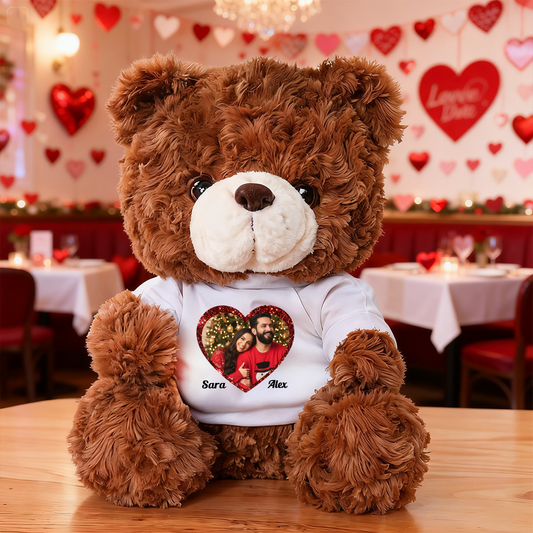 Will You Be My Valentine - Teddy Bear With Personalized Photo Shirt