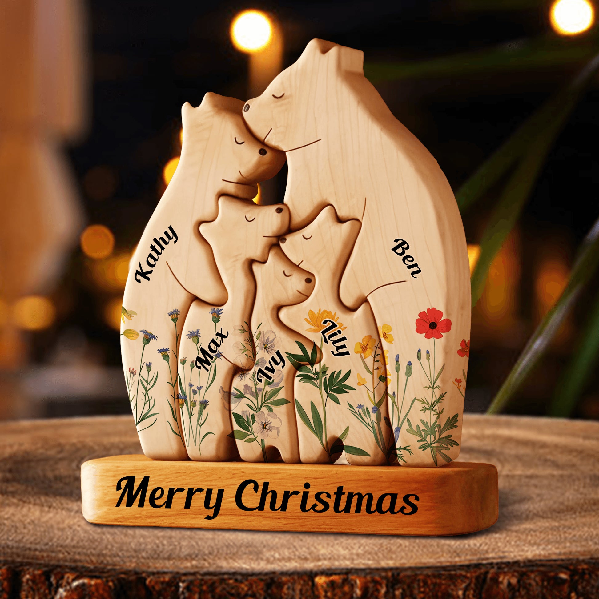 Flower Wooden Bear Family Puzzle - Mother's Day Gift Idea