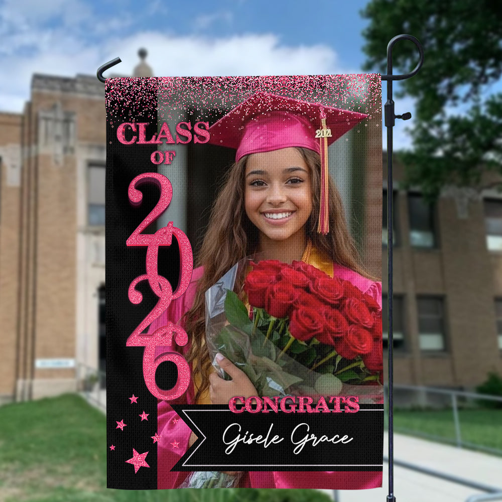 Individuelle Glitzer-Gartenflagge für den Abschluss der Klasse 2024, perfektes Geschenk für Absolventen – Abschlussdekoration 