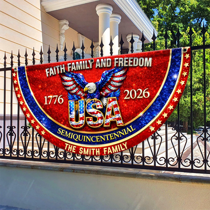 Faith Family Name 250th Birthday - America Freedom With Eagle - Non-Pleated Fan Flag