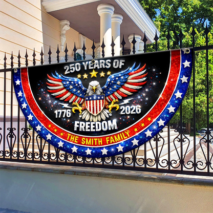 Freedom Family Name 250th Birthday - America Freedom With Eagle - Non-Pleated Fan Flag