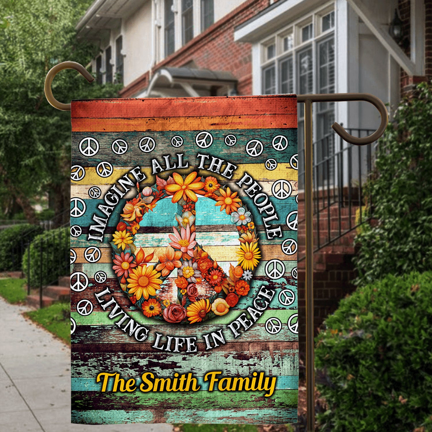 Family Peace Sign Flag - Imagine All The People - Garden Flag Decor