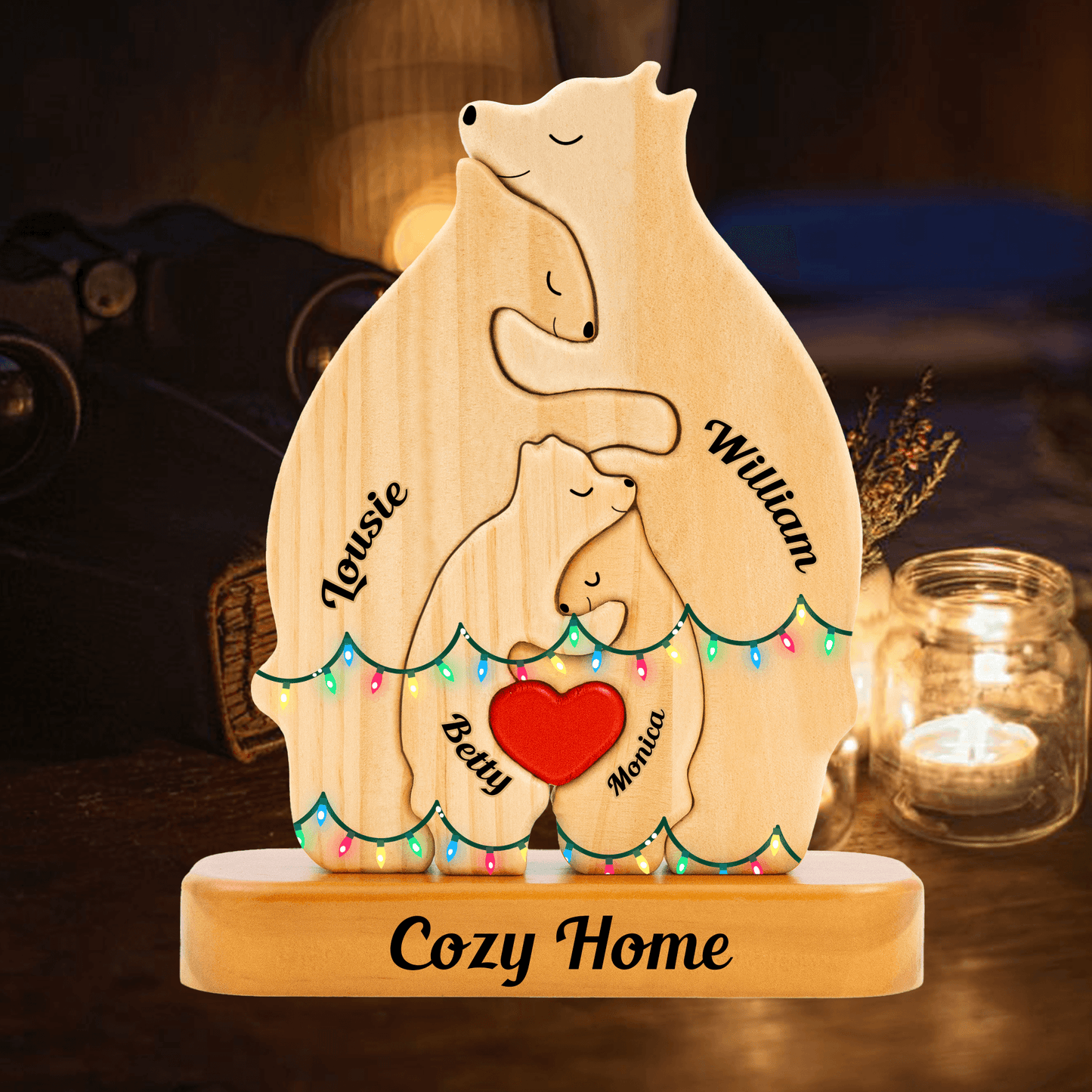 Christmas Bear Family Puzzle - Wooden Bear With Light - Gifts Family