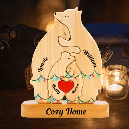 Christmas Bear Family Puzzle - Wooden Bear With Light - Gifts Family