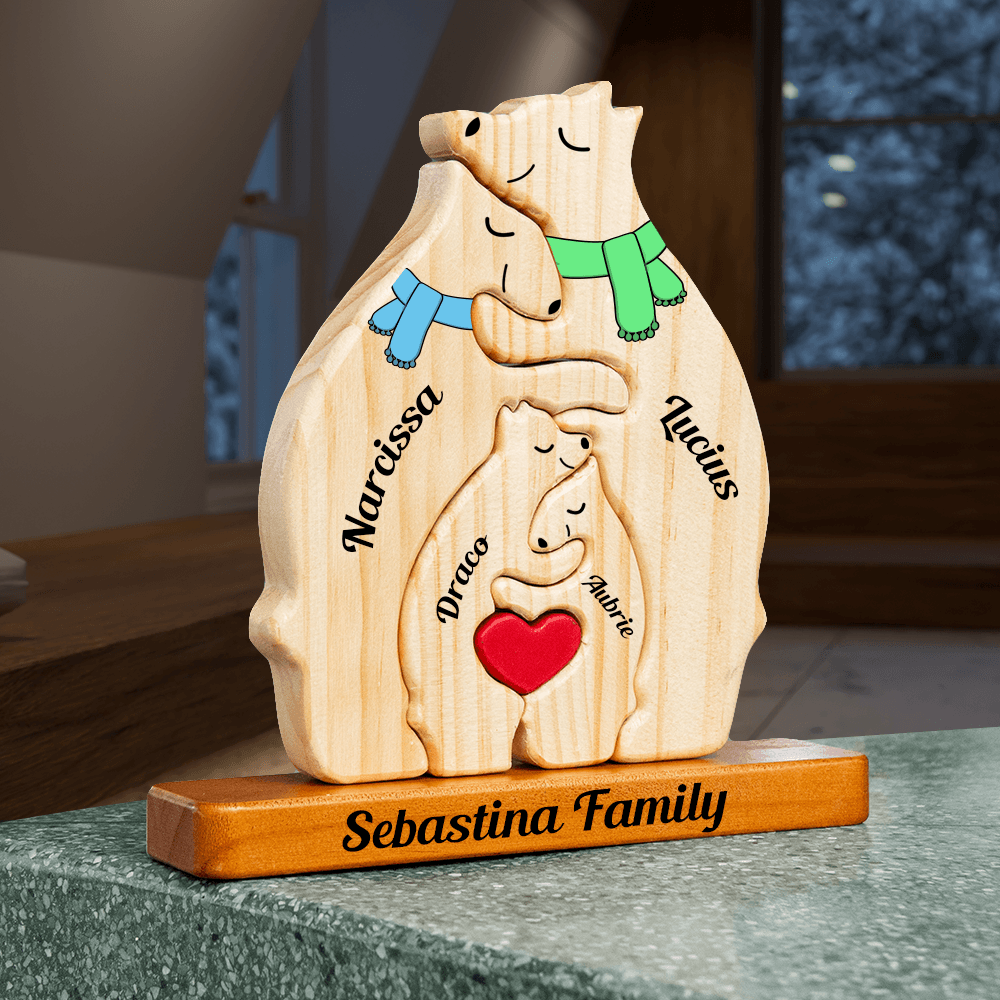 Color Scarf Bear Family Puzzle - Wooden Bear With Scarf Gifts