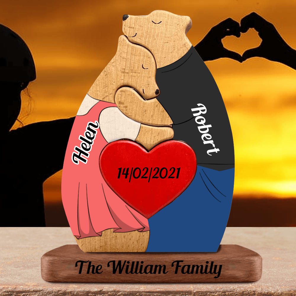 Personalized Bear Couple Puzzle - Anniversary Gift Wooden Pet