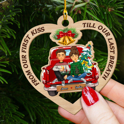 First Kiss Christmas Ornament - Custom Shape Wood Ornament