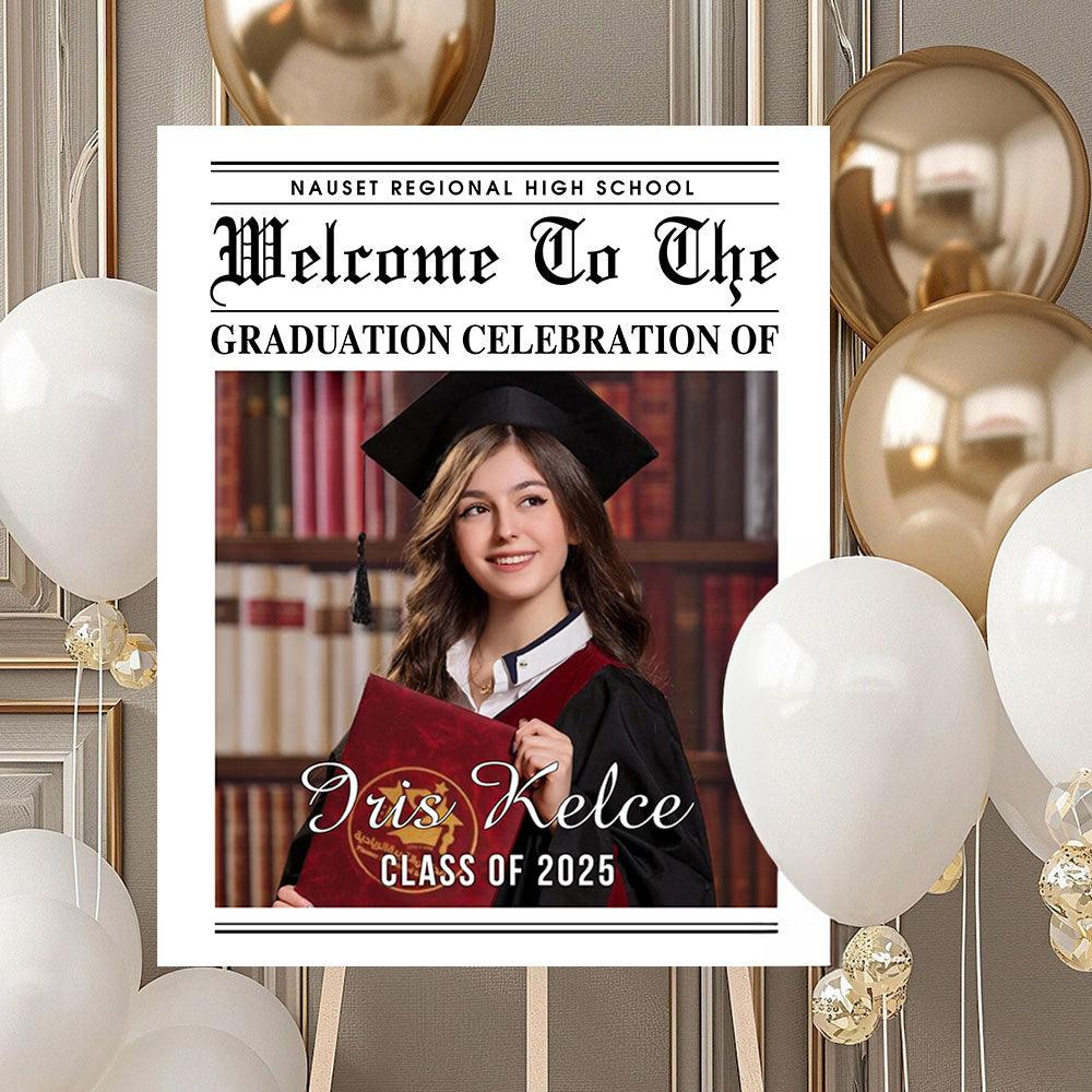 2025 Newspaper Grad Party Sign - Personalized Graduation Decoration