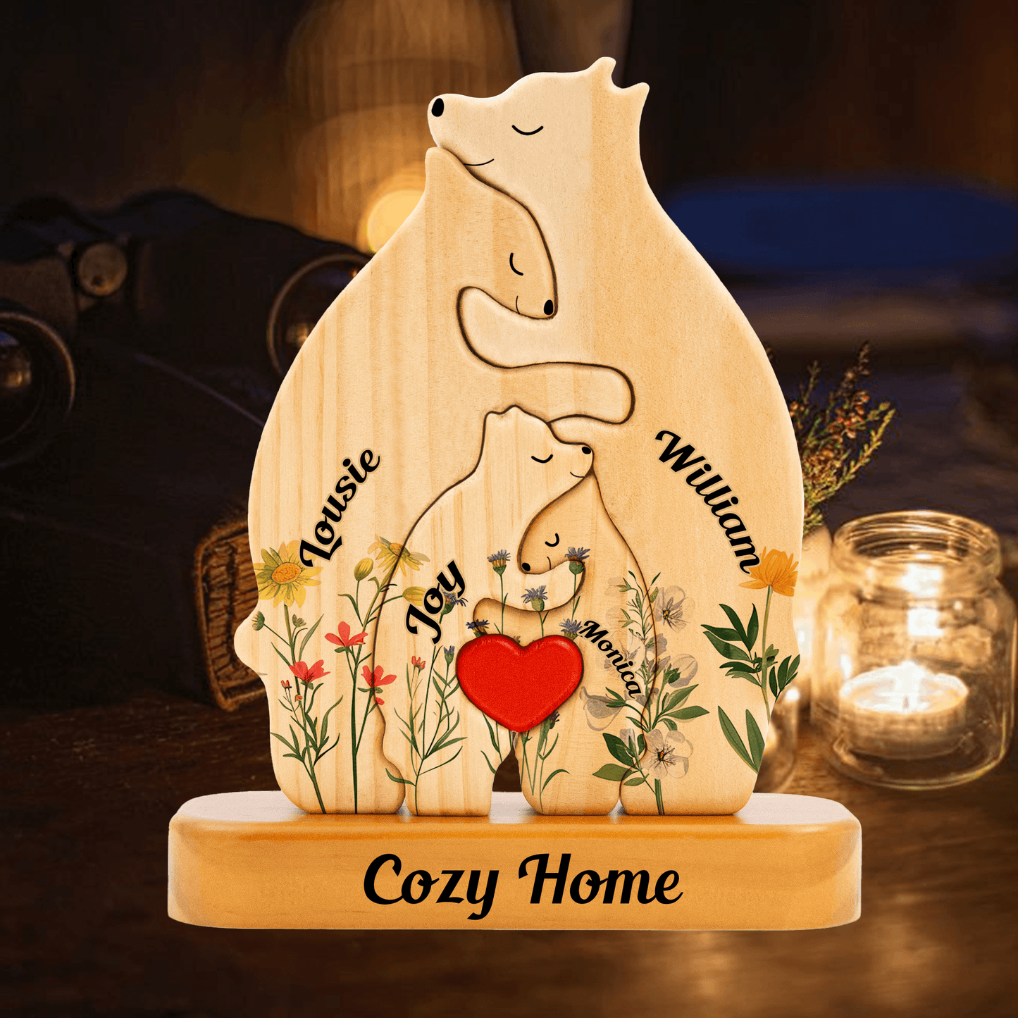 Flower Wooden Bear Family Puzzle - Mother's Day Gift Idea
