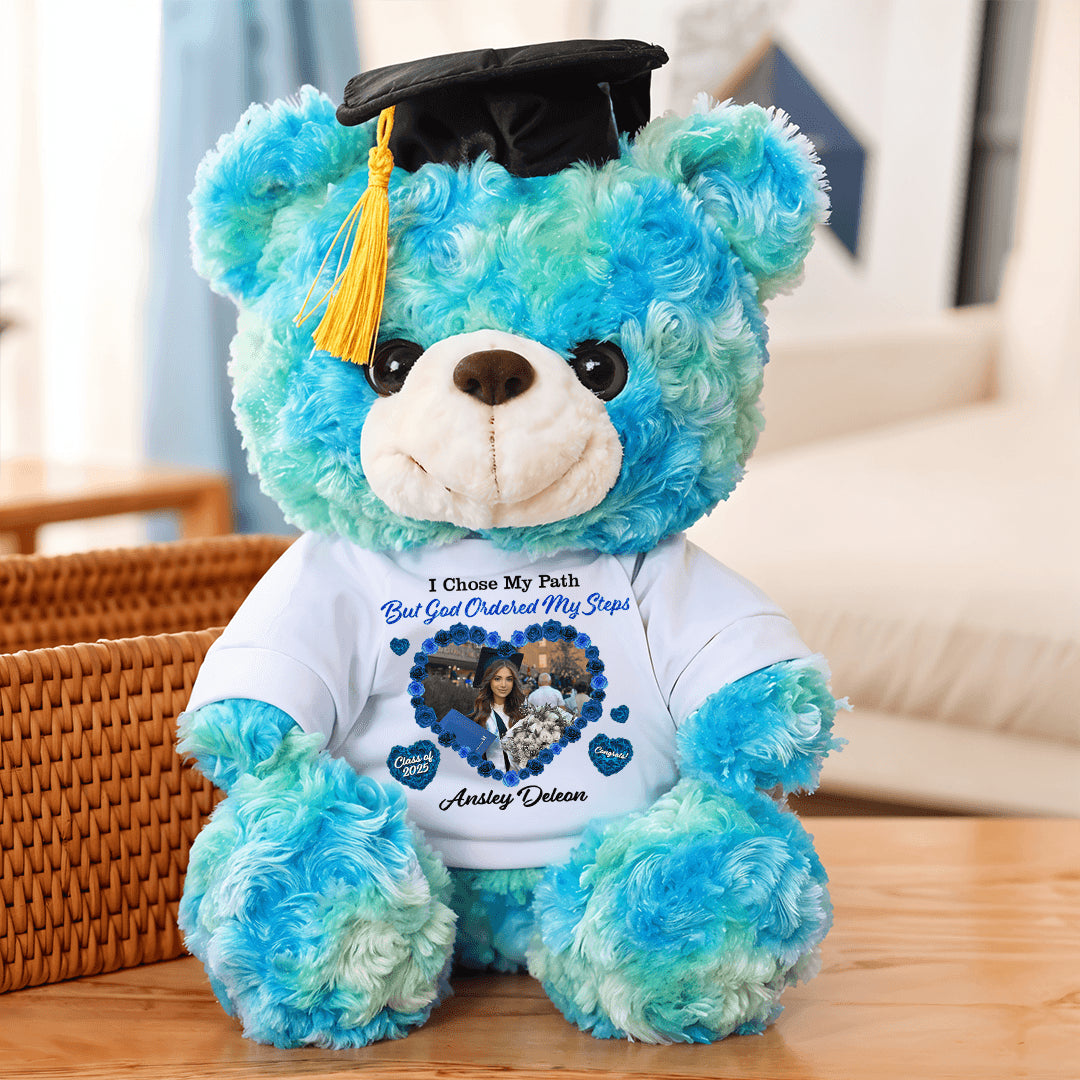 I Chose My Path But God Ordered My Steps Bear With Cap - Teddy Bear With Personalized Shirt