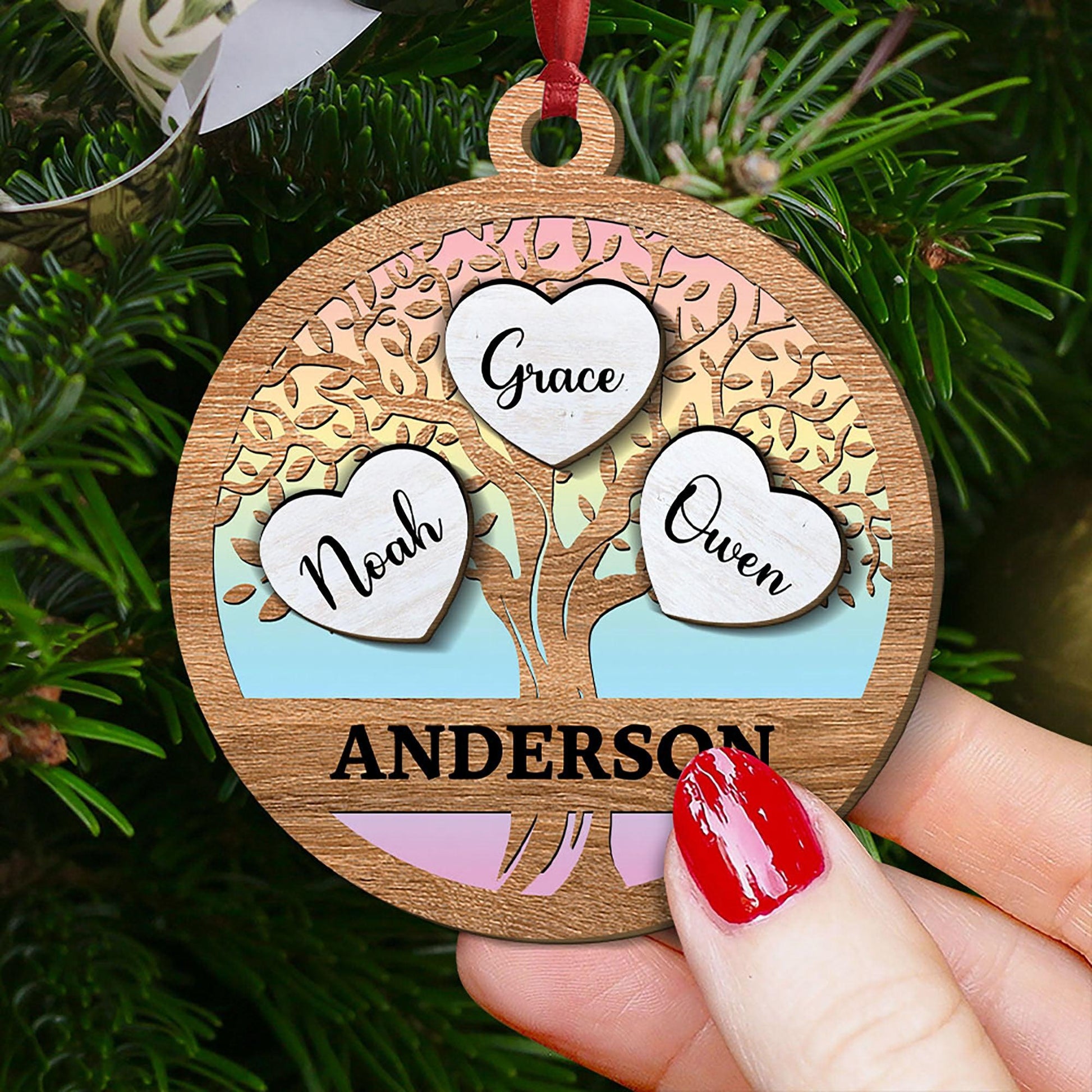 Tree of Life Custom Family Name - 2-Layer Wood Ornament
