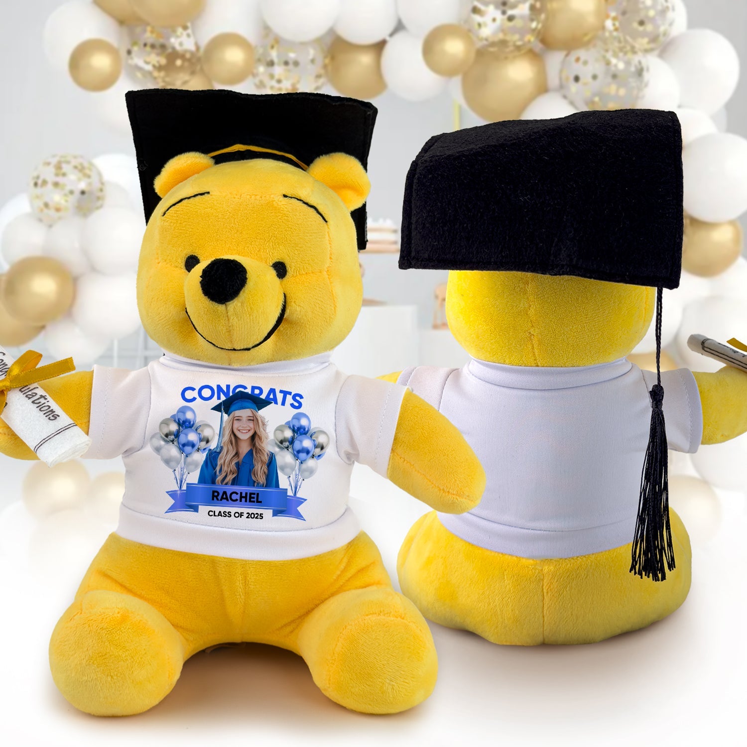 Class Of 2025 Congrats Graduate Yellow Bear With Cap - Teddy Bear With Personalized Shirt