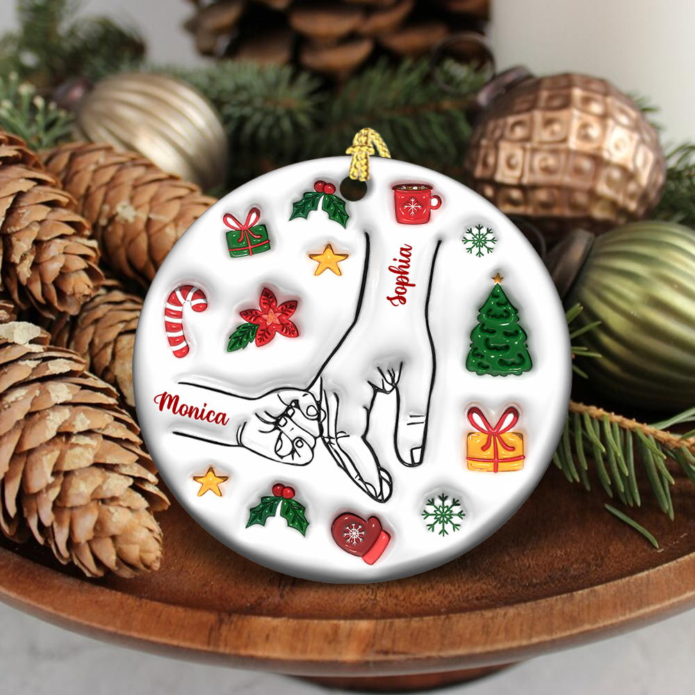 Holding Hand Christmas Vibe - Personalized Ceramic Ornaments - 3D Effect Ornament