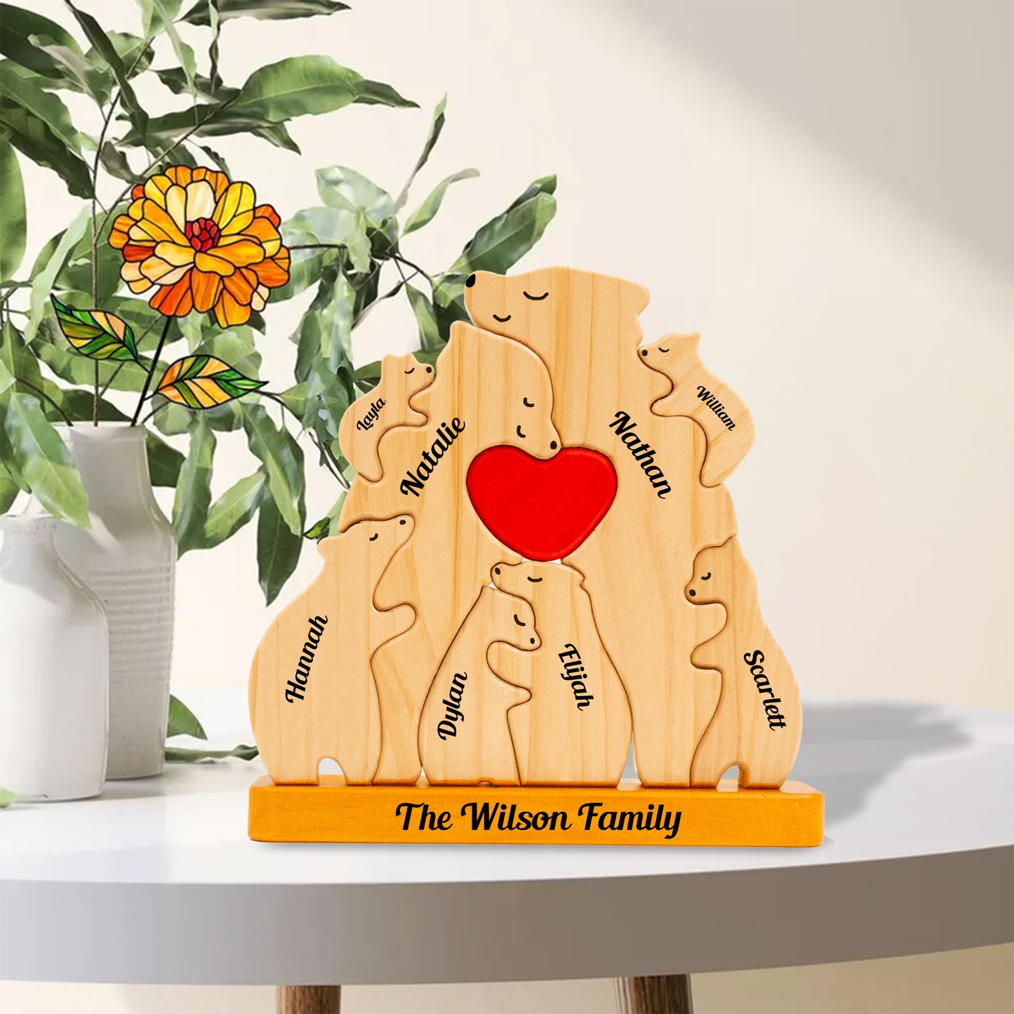 Personalisierte Holzbärenfamilie - Puzzle Holzbärenfamilie - Holzschnitzereien für Haustiere - Geschenk zum Muttertag
