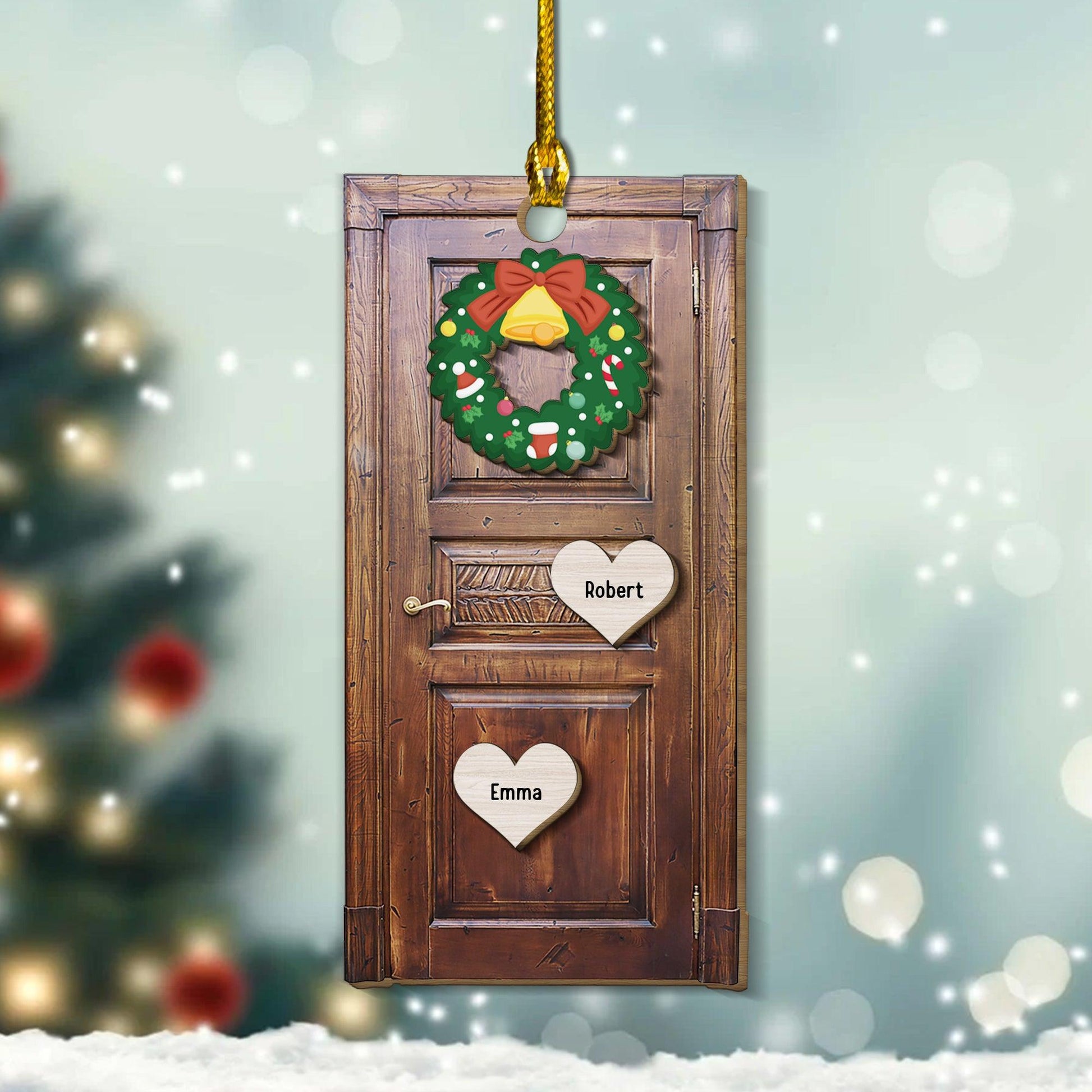Christmas Wreath Ornament - Custom Shape Wood Ornament Door Decor