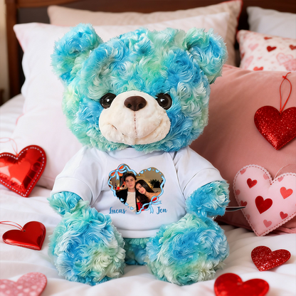 Happy Valentine's Day Heart - Teddy Bear With Personalized Photo Shirt