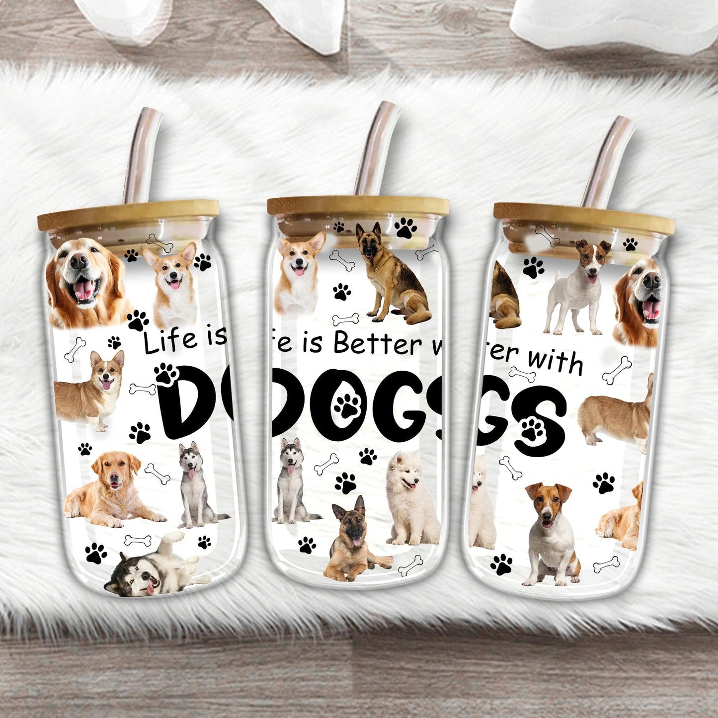 Life Is Better With Dogs - Custom Christmas Frosted Glass Bottle