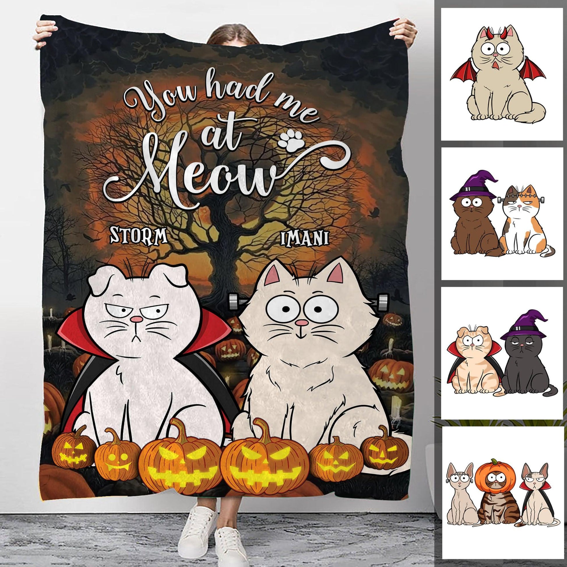 Cat Blanket - Personalized Blanket - Halloween Cat Lovers Gift