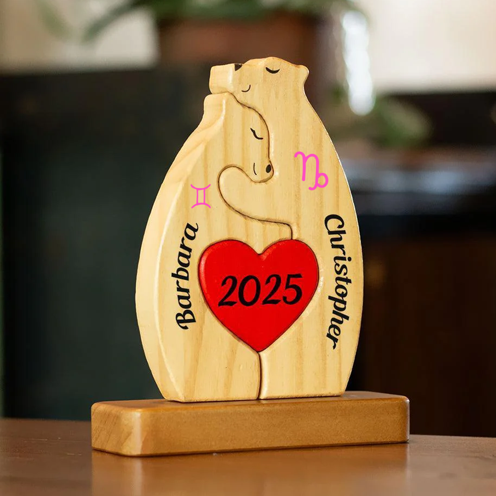 Zodiac Wooden Bears Family - Bear Shaped Wood Puzzle with Custom Name