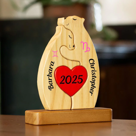 Zodiac Wooden Bears Family - Bear Shaped Wood Puzzle with Custom Name