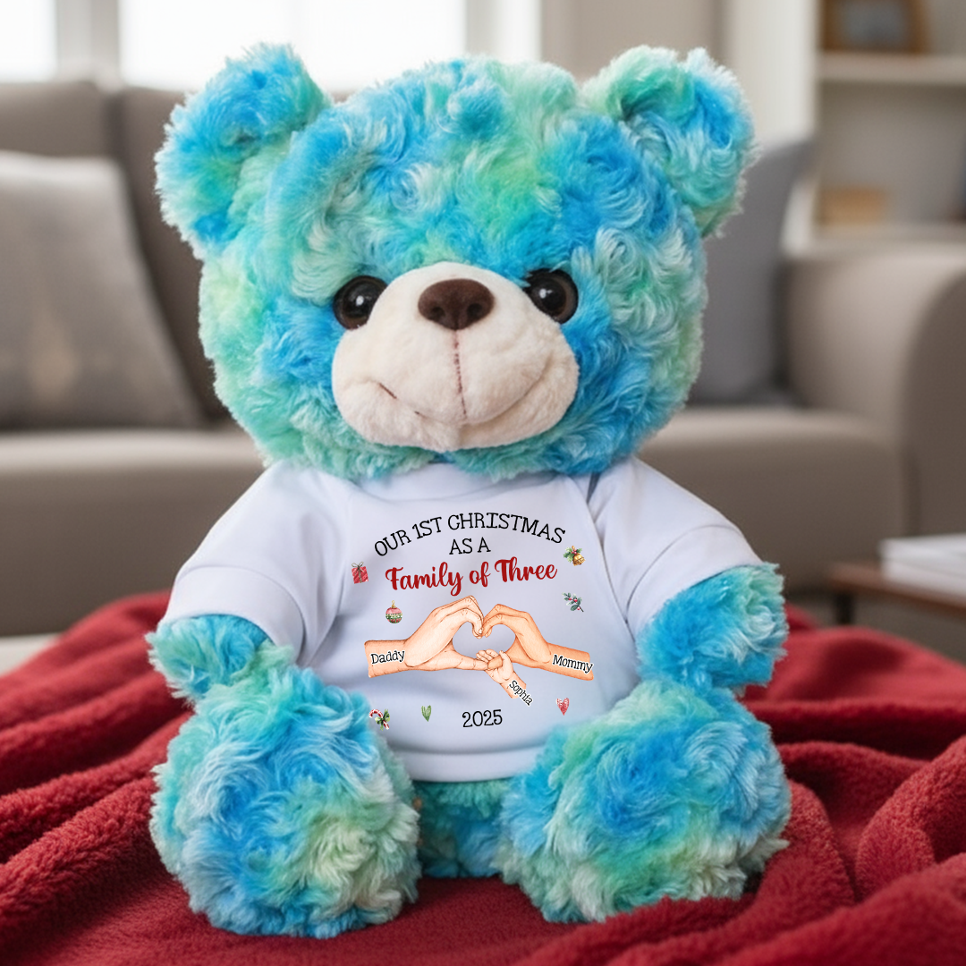 Personalized Baby's First Christmas As A Family - Teddy Bear With Personalized Photo Shirt