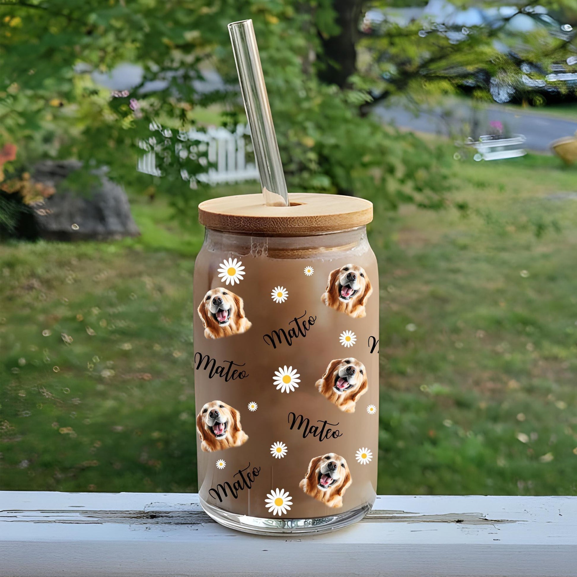 Sunflower Pet Face Glass Bottle - Personalized Pet Gift