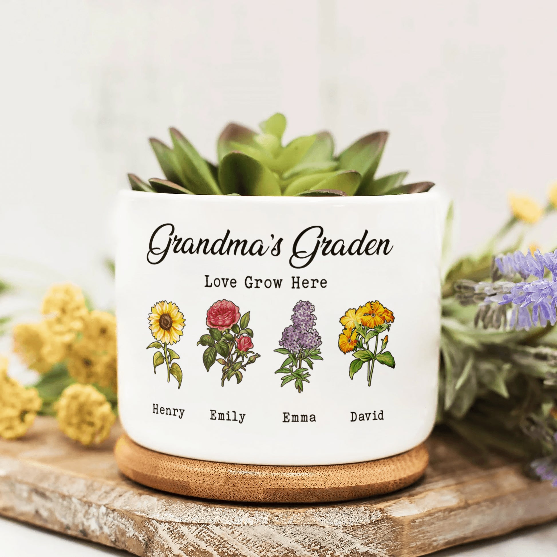 custom birth month flower plant pot Plant Pot - Birth Month Flowers Pot